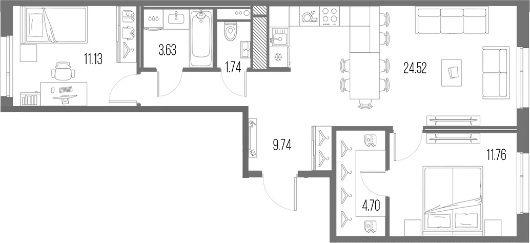Планировка: Евротрёшка 67,2 м² в ЖК «Легенда Васильевского»