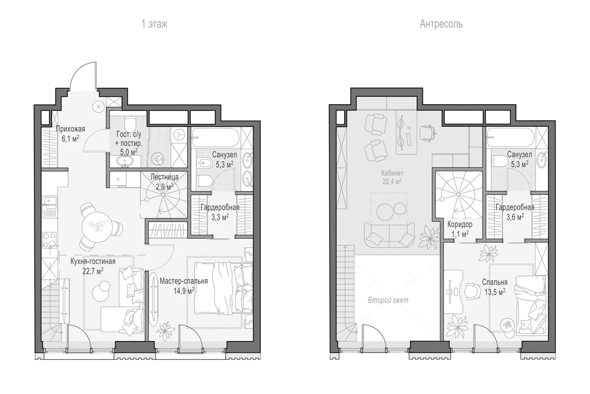 Планировка: Евротрёшка 84,8 м² в ЖК «Квартал Тишинский бульвар»
