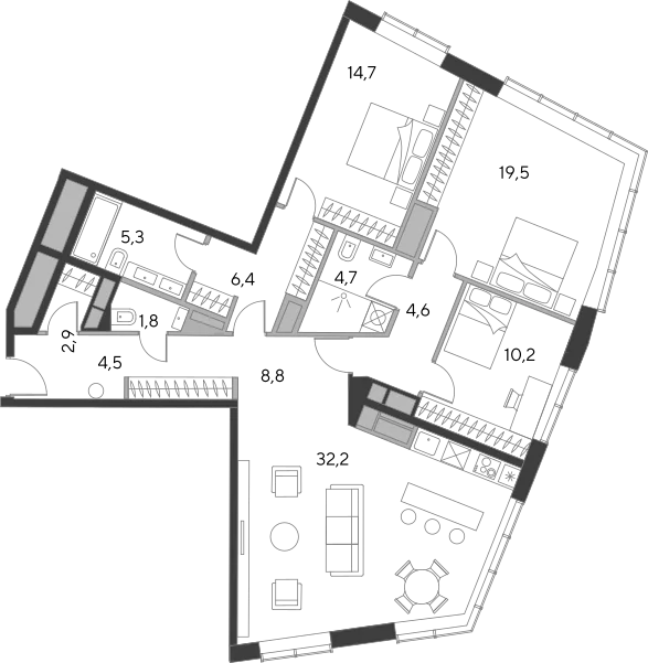Планировка: Квартира евро-4 115,4 м² в ЖК «Дом Чкалов»