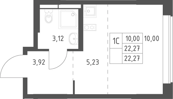 Планировка: Студия 22,3 м² в ЖК «Большое Юрлово»