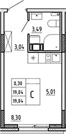 Планировка: Студия 19,8 м² в ЖК «Аннино Сити»