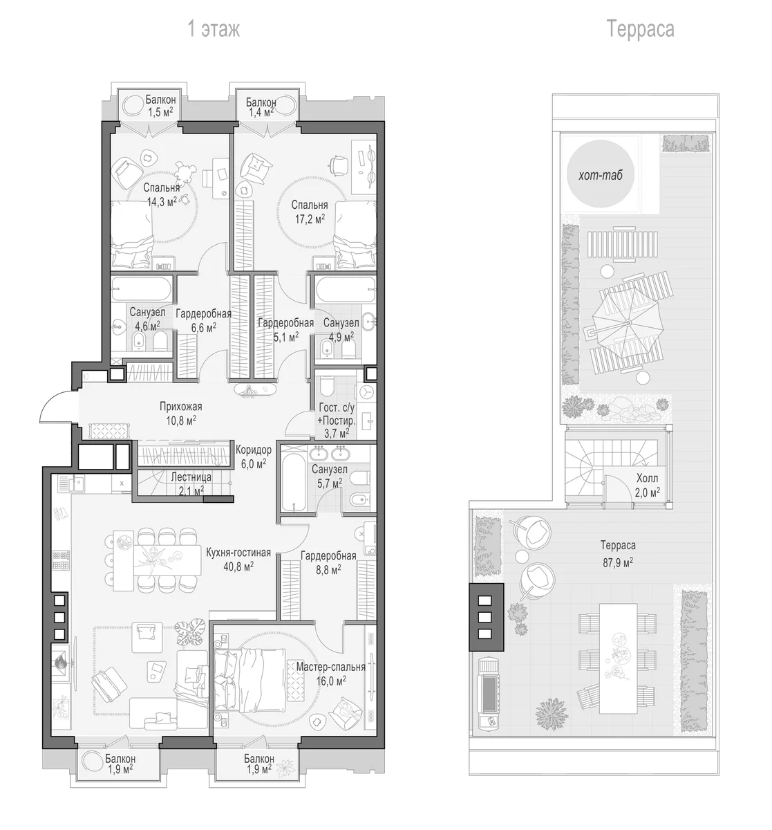 Планировка: Квартира евро-4 148,2 м² в ЖК «Квартал Тишинский бульвар»