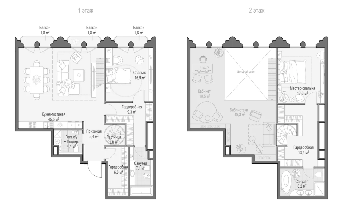 Планировка: Евротрёшка 142,1 м² в ЖК «Клубный квартал Фрунзенский»