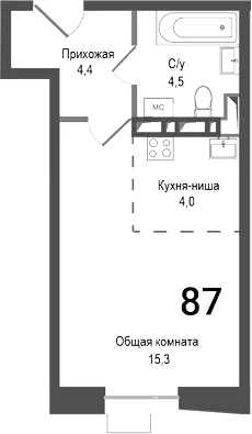 Планировка: Студия 28,2 м² в ЖК «Киноквартал»