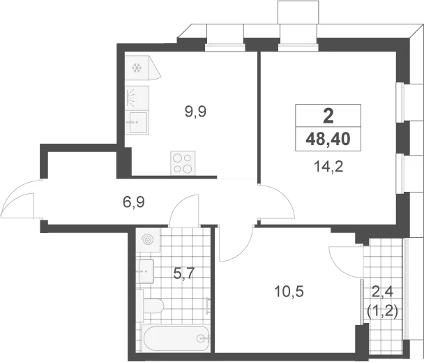 Планировка: 2-комнатная квартира 47,2 м² в ЖК «Скандинавия»