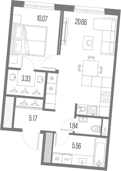 Планировка: Евродвушка 46,7 м² в ЖК «Легенда Васильевского»