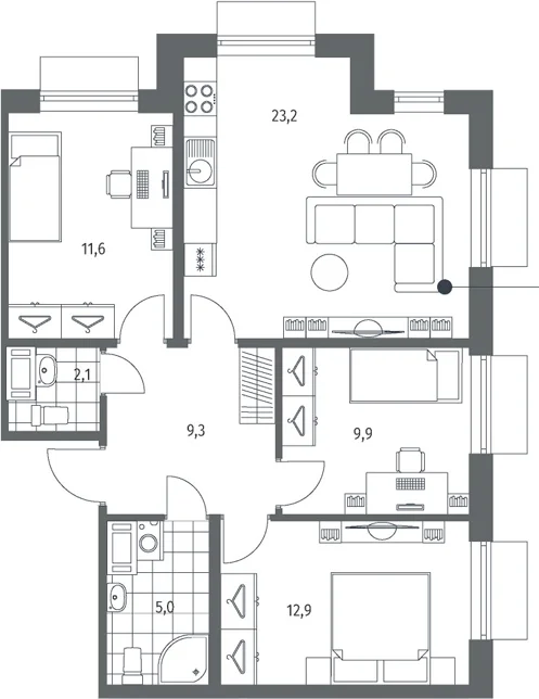 Планировка: Квартира евро-4 74 м² в ЖК «Парусная 1»