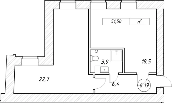 Планировка: Евродвушка 51,5 м² в ЖК «пр-кт Обуховской Обороны, 42 к2»