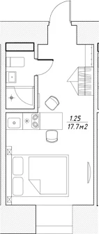 Планировка: Студия 17,7 м² в ЖК «Апарт-отель 3* в Петровском пер., 4»