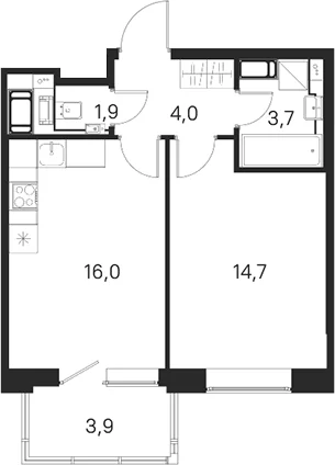 Планировка: 1-комнатная квартира 40,3 м² в ЖК «М36»
