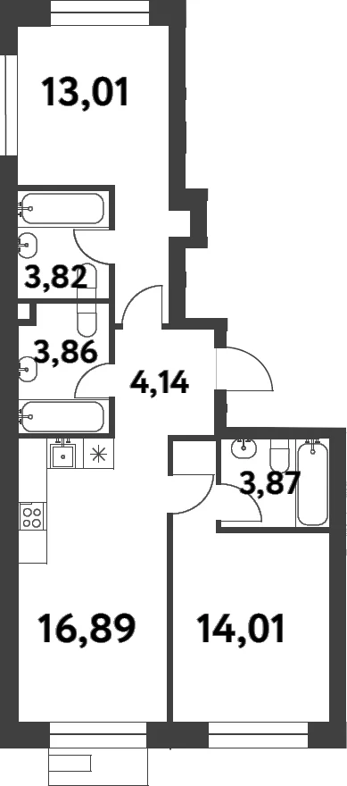 Планировка: 2-комнатная квартира 59,6 м² в ЖК «Смарт Гарден»