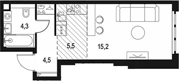 Планировка: Студия 29,5 м² в ЖК «Левел Южнопортовая»