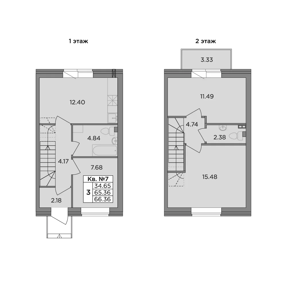 Планировка: Таунхаус 65,4 м² в ЖК «Федоровское»